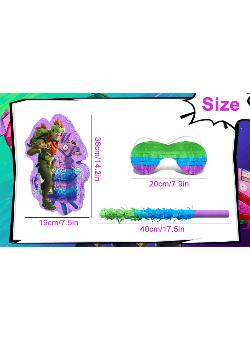 ILovhaprty Fortnite Llama Pinata, Fortnite Themed Party Pinata Bundle - Large Loot Llama Pinata, Gaming Party Game Decorations Blindfold & Pickaxe Birthday Party Stick Alpaca mount design Pinata for Fortnite Birthday Party Supplies - Image 3